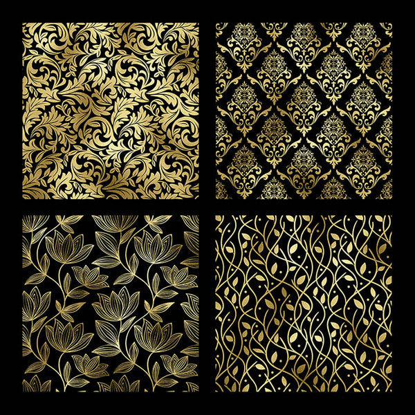 Flower Patterns Gold And Black Vol 1 - 14 High Resolution Images - Instant Download Digital Clip art