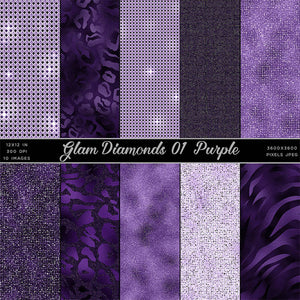 Glam Diamonds 01 Purple Glitter Texture Digital Paper Animal Prints - 10 Images High Resolution - Instant Download Digital Clip art