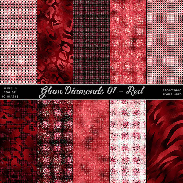 Glam Diamonds 01 Red Glitter Texture Digital Paper Animal Prints - 10 Images High Resolution - Instant Download Digital Clip art