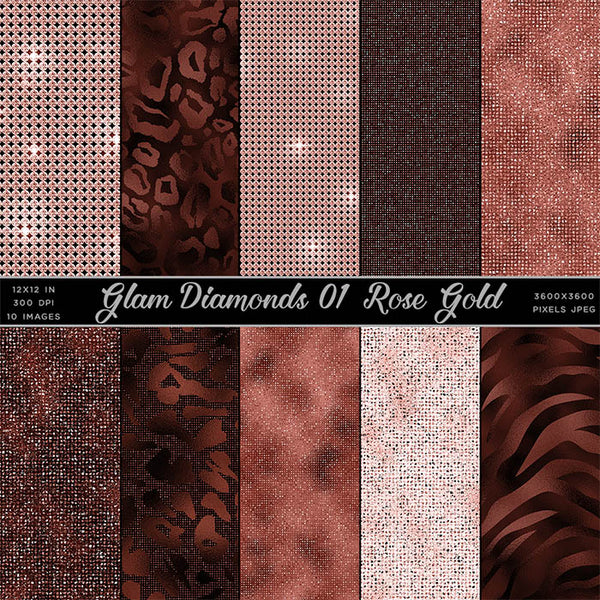 Glam Diamonds 01 Rose Gold Glitter Texture Digital Paper Animal Prints - 10 Images High Resolution - Instant Download Digital Clip art