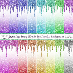 Glitter Drip Skinny Tumbler Size Seamless Backgrounds - 17 High Resolution Images - Instant Download Digital Clip art
