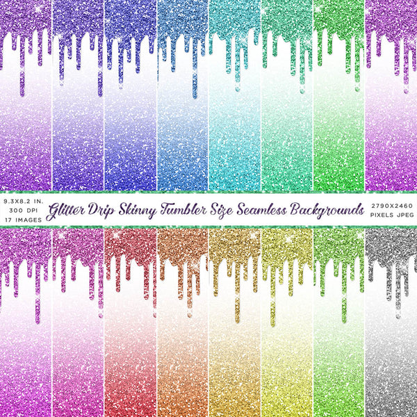 Glitter Drip Skinny Tumbler Size Seamless Backgrounds - 17 High Resolution Images - Instant Download Digital Clip art