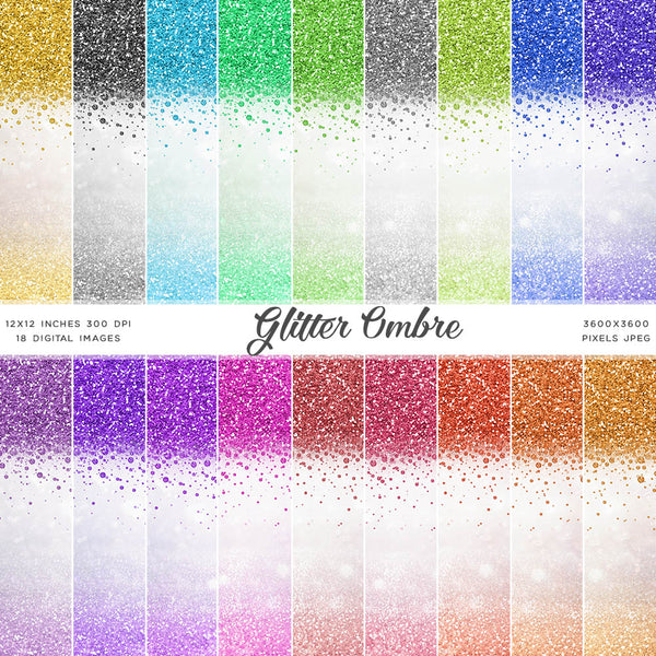 Glitter Ombre 18 Backgrounds - Instant Download Digital Clipart for Invitations Cards Party design Backdrop Scrapbooking Kids Crafts