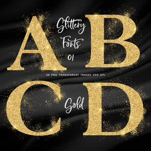 Glittery Fonts 01 Gold Letters Alphabets - These are Clip Art NOT Font - 26 PNG Transparent Images - Instant Download Digital Clip art