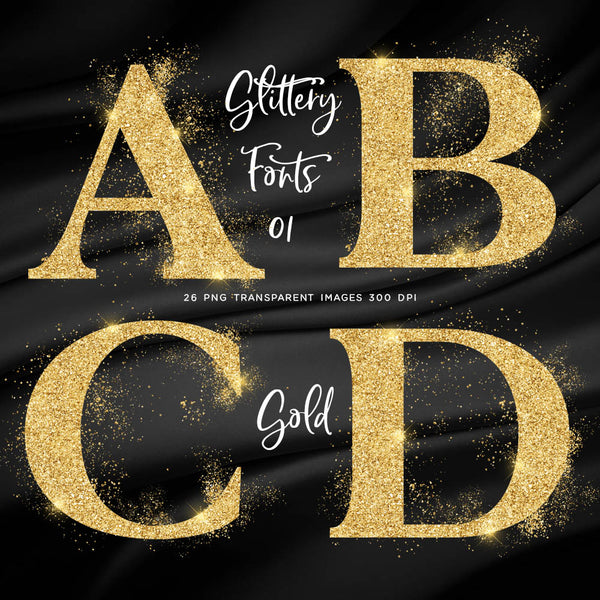 Glittery Fonts 01 Gold Letters Alphabets - These are Clip Art NOT Font - 26 PNG Transparent Images - Instant Download Digital Clip art
