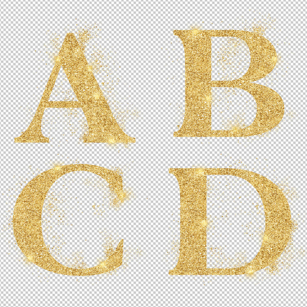 Glittery Fonts 01 Gold Letters Alphabets - These are Clip Art NOT Font - 26 PNG Transparent Images - Instant Download Digital Clip art