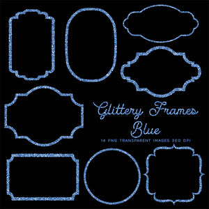 Glittery Frames 1 Blue Sparkly Glitter - 14 PNG Transparent Images High Resolution - Instant Download Digital Clip art
