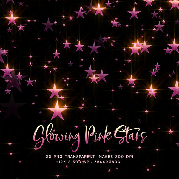 Glowing Pink Stars Confetti & Compositions 20 PNG Transparent Images High Resolution - Instant Download Digital Clip art Scrapbooking