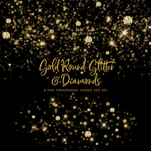 Gold Round Glitter Dust & Diamonds 01 - sparkly 8 PNG Transparent Overlays High Resolution - Instant Download Digital Clip art