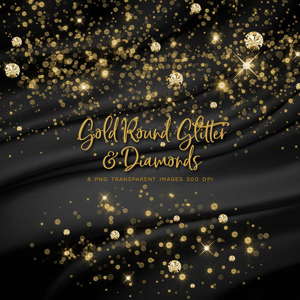 Gold Round Glitter Dust & Diamonds 01 - sparkly 8 PNG Transparent Overlays High Resolution - Instant Download Digital Clip art