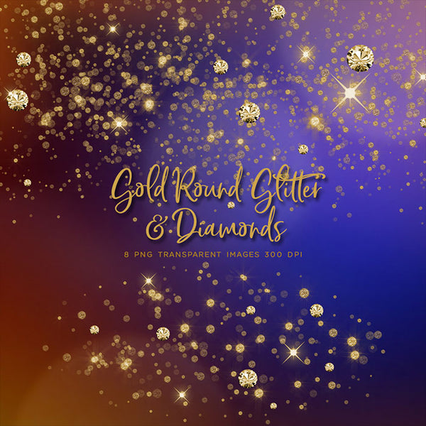 Gold Round Glitter Dust & Diamonds 01 - sparkly 8 PNG Transparent Overlays High Resolution - Instant Download Digital Clip art