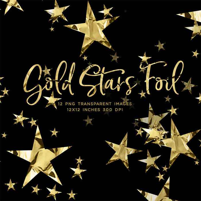 Stars Gold Foil - Stars Confetti 12 PNG Transparent Images - Instant Download Digital Clip art