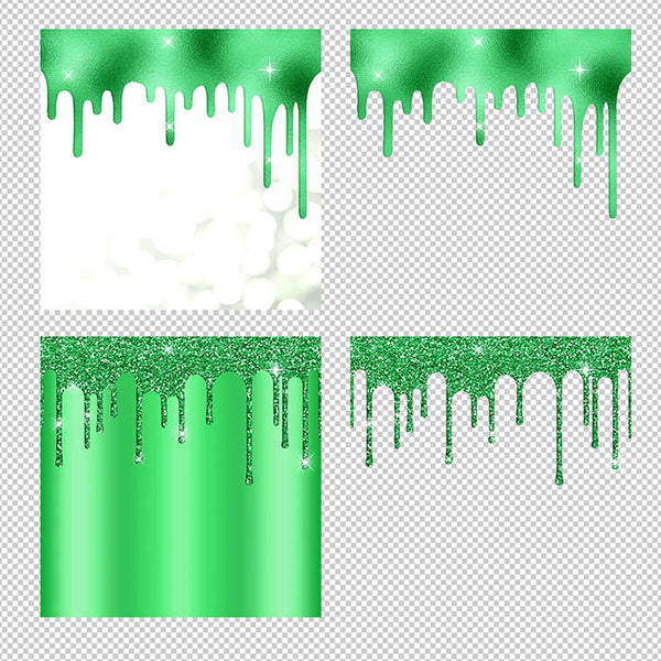 Bright Green And Glitter Drips - Backgrounds and Transparent Overlays - Instant Download Digital Clip art for Invitations Cards Party design Backdrop Scrapbooking Kids Crafts