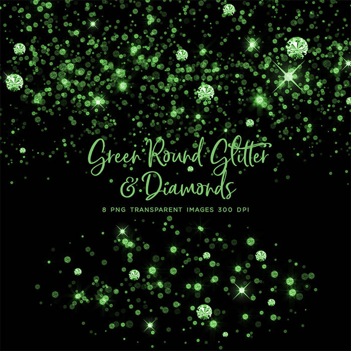 Green Round Glitter Dust & Diamonds 01 - sparkly 8 PNG Transparent Overlays High Resolution - Instant Download Digital Clip art