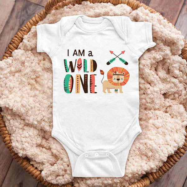 I Am A Wild One - Lion boho colorful design First Birthday Outfit Baby Onesie Bodysuit Soft Shirt