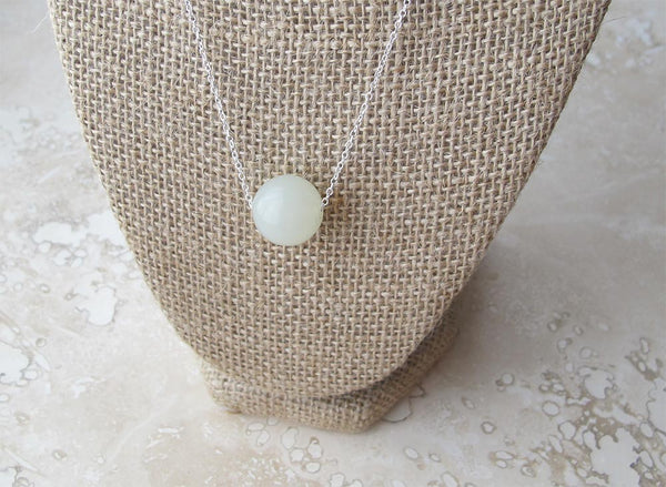 Jade Bead on Silver-plated or Gold-plated chain necklace - Handmade Jewelry
