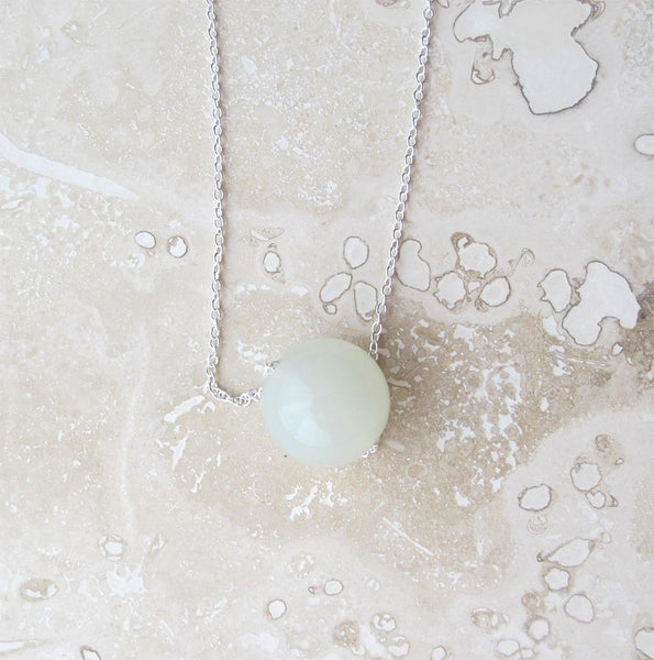 Jade Bead on Silver-plated or Gold-plated chain necklace - Handmade Jewelry