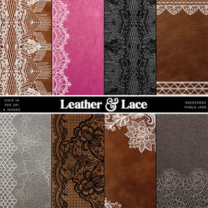 Leather & Lace Backgrounds Texture Digital Paper - 8 High Resolution Images - Instant Download Digital Clip art