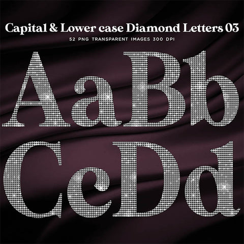 Letters Capital & Lower Case Diamond Alphabet 03 - These are Clip Art NOT Font - 52 PNG Transparent Images - Instant Download Digital Clip art