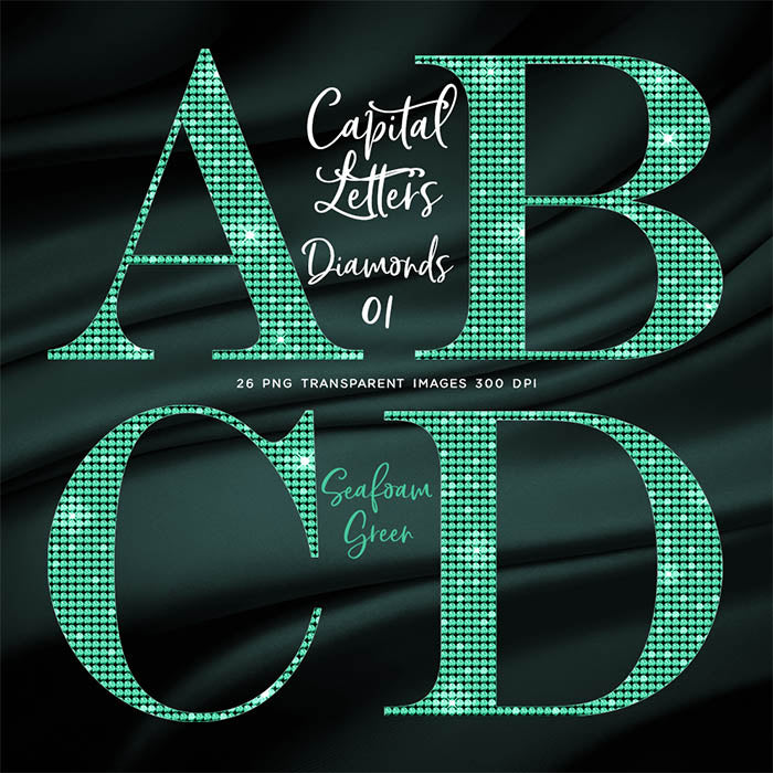 Letters Alphabet Diamonds Capital Letters 01 Seafoam Green - These are Clip Art NOT Font - 26 PNG Transparent Images - Instant Download Digital Clip art