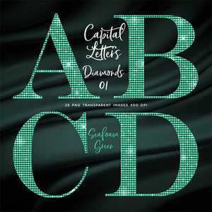 Letters Alphabet Diamonds Capital Letters 01 Seafoam Green - These are Clip Art NOT Font - 26 PNG Transparent Images - Instant Download Digital Clip art