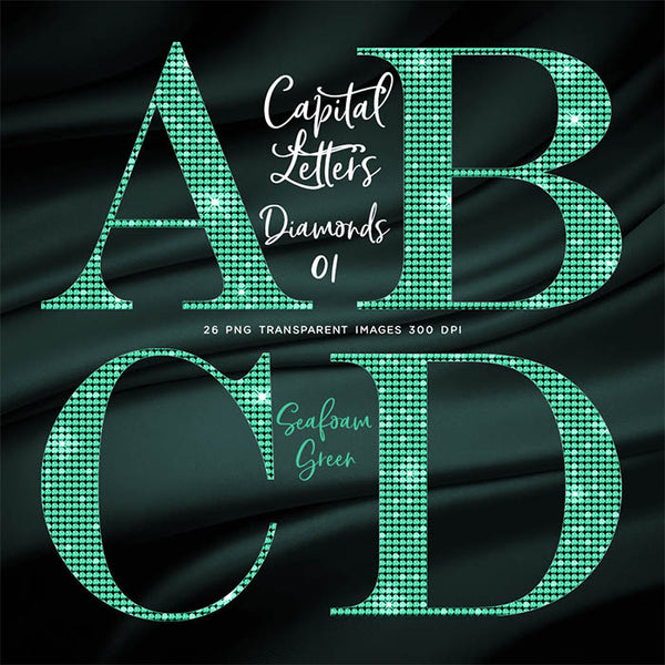 Letters Alphabet Diamonds Capital Letters 01 Seafoam Green - These are Clip Art NOT Font - 26 PNG Transparent Images - Instant Download Digital Clip art