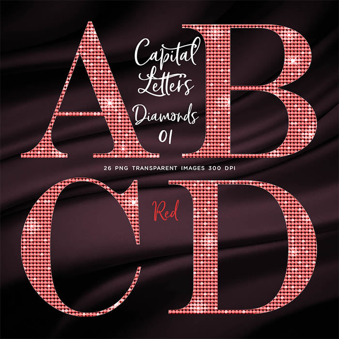 Letters Alphabet Diamonds Capital Letters 01 Red - These are Clip Art NOT Font - 26 PNG Transparent Images - Instant Download Digital Clip art