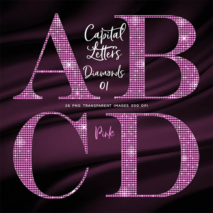 Letters Alphabet Diamonds Capital Letters 01 Pink - These are Clip Art NOT Font - 26 PNG Transparent Images - Instant Download Digital Clip art