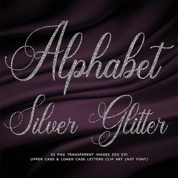 Letters Alphabet Script Silver Glitter 01 - These are Clip Art NOT Font - 26 PNG Transparent Images - Instant Download Digital Clip art