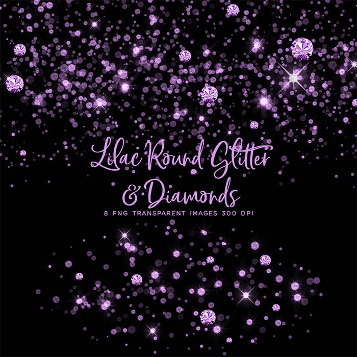Lilac Round Glitter Dust & Diamonds 01 - sparkly 8 PNG Transparent Overlays High Resolution - Instant Download Digital Clip art