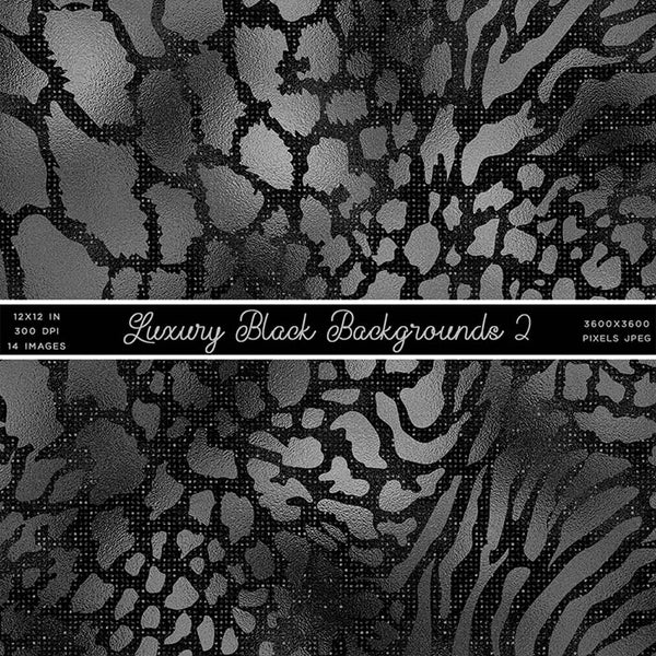 Luxury Black 02 Glitter Animal Prints Backgrounds - 14 High Resolution Images - Instant Download Digital Clip art