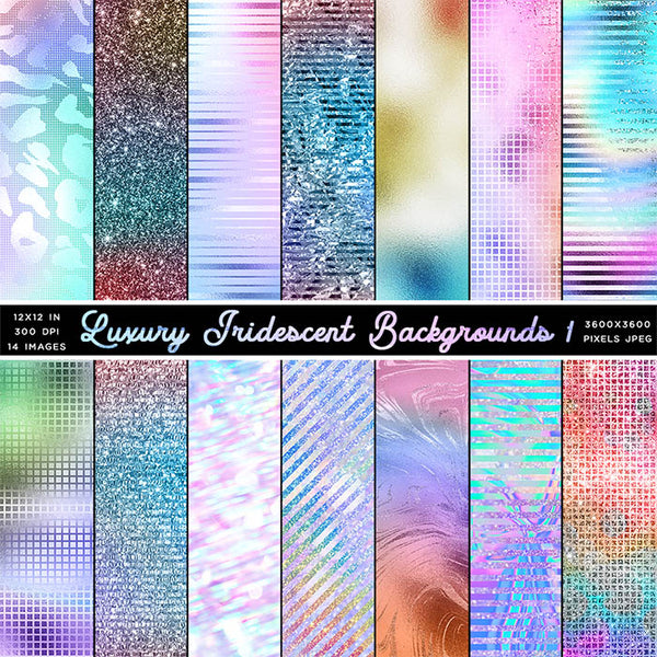 Luxury Iridescent Backgrounds 3 Foil Metallic Backgrounds - 14 High Resolution Images - Instant Download Digital Clip art