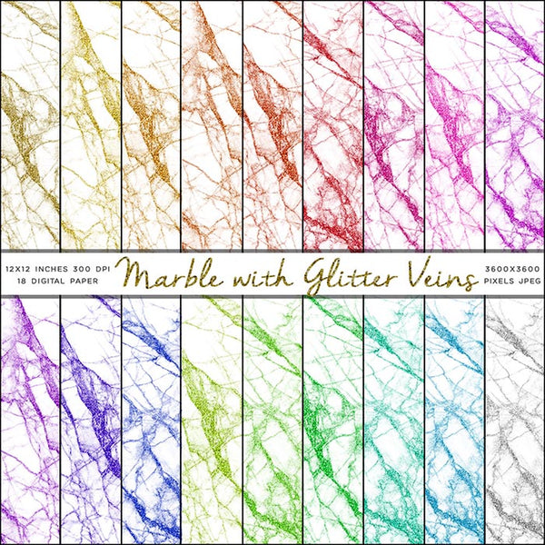 Marble with Glitter Veins - 18 Different Colors Backgrounds Instant Download Digital Clip art