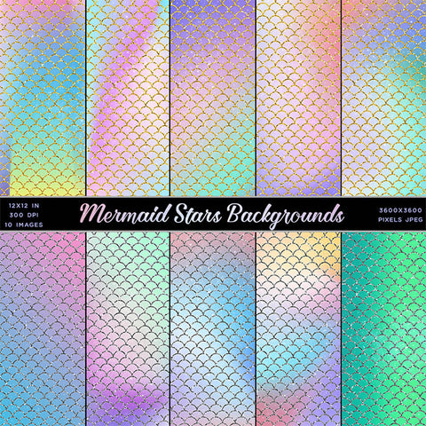 Mermaid Stars Backgrounds - 10 High Resolution Images - Instant Download Digital Clip art