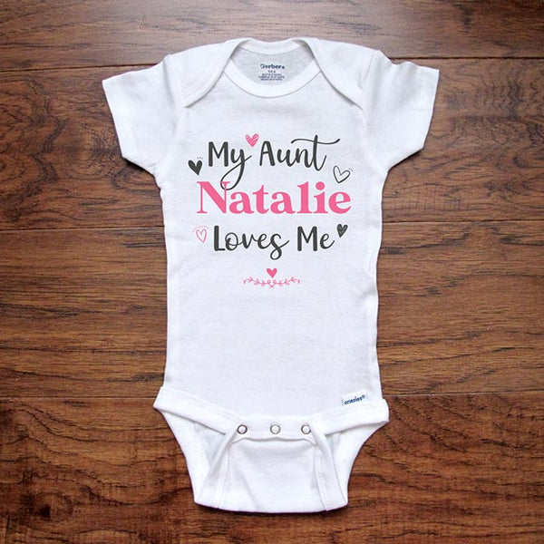 Custom personalized baby onesie My (Aunt Uncle Grandpa Grandma Sister Brother) (Name) Loves Me hearts design shower gift Infant Toddler Youth Shirt