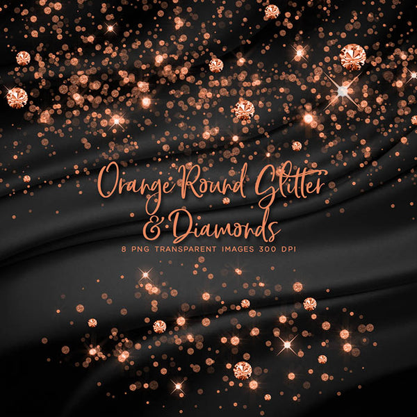 Orange Round Glitter Dust & Diamonds 01 - sparkly 8 PNG Transparent Overlays High Resolution - Instant Download Digital Clip art