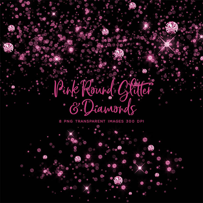 Pink Round Glitter Dust & Diamonds 01 - sparkly 8 PNG Transparent Overlays High Resolution - Instant Download Digital Clip art