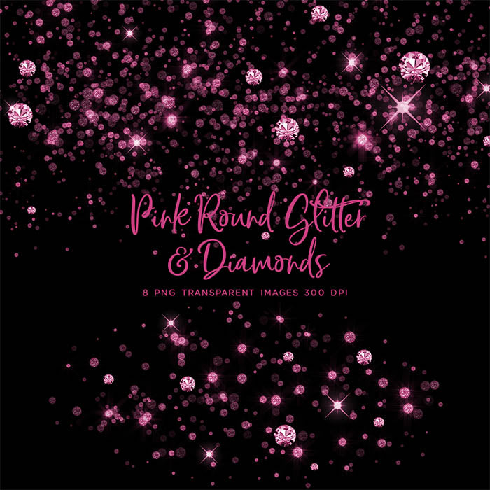 Pink Round Glitter Dust & Diamonds 01 - sparkly 8 PNG Transparent Overlays High Resolution - Instant Download Digital Clip art