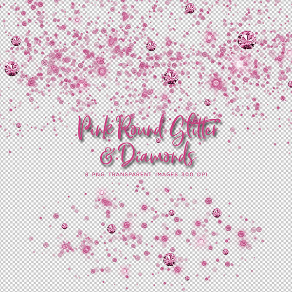 Pink Round Glitter Dust & Diamonds 01 - sparkly 8 PNG Transparent Overlays High Resolution - Instant Download Digital Clip art