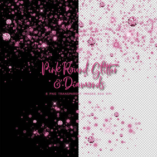 Pink Round Glitter Dust & Diamonds 01 - sparkly 8 PNG Transparent Overlays High Resolution - Instant Download Digital Clip art