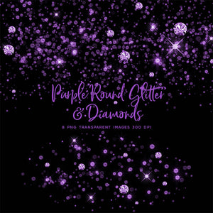 Purple Round Glitter Dust & Diamonds 01 - sparkly 8 PNG Transparent Overlays High Resolution - Instant Download Digital Clip art