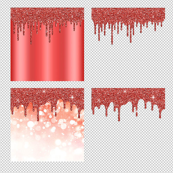 Red And Glitter Drips - Backgrounds and Transparent Overlays - Instant Download Digital Clip art for Invitations Cards Party design Backdrop Scrapbooking Kids Crafts