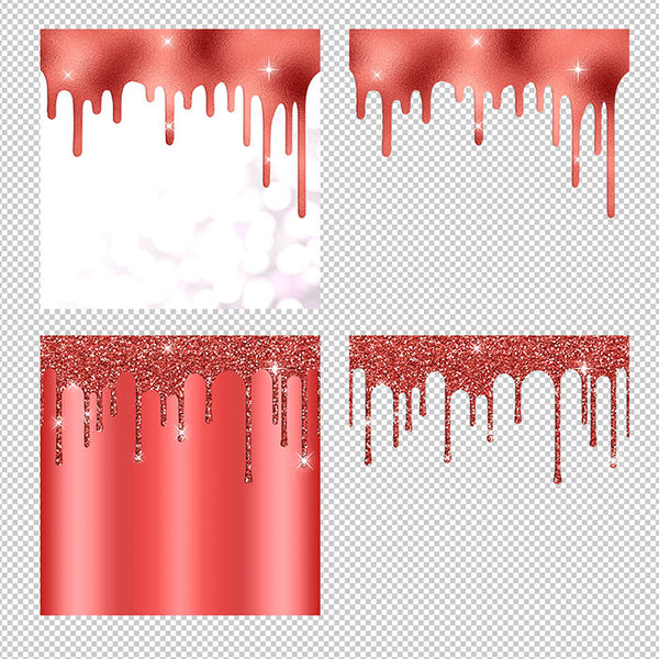 Red And Glitter Drips - Backgrounds and Transparent Overlays - Instant Download Digital Clip art for Invitations Cards Party design Backdrop Scrapbooking Kids Crafts