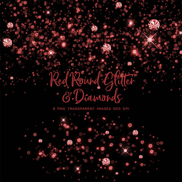 Red Round Glitter Dust & Diamonds 01 - sparkly 8 PNG Transparent Overlays High Resolution - Instant Download Digital Clip art