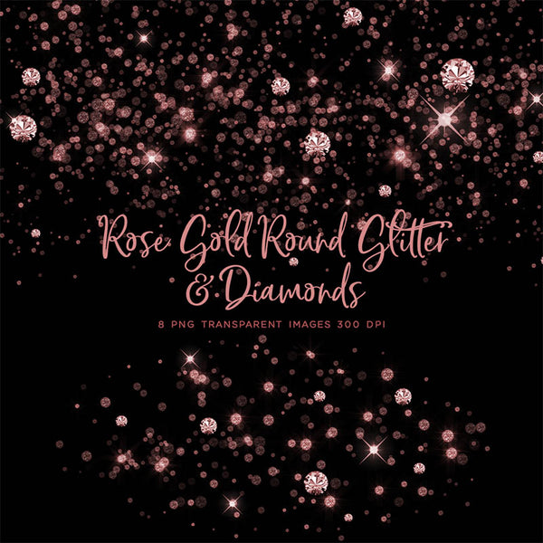 Rose Gold Round Glitter Dust & Diamonds 01 - sparkly 8 PNG Transparent Overlays High Resolution - Instant Download Digital Clip art