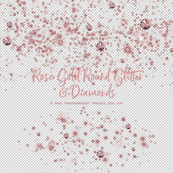Rose Gold Round Glitter Dust & Diamonds 01 - sparkly 8 PNG Transparent Overlays High Resolution - Instant Download Digital Clip art