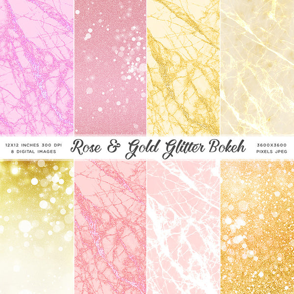Rose & Gold Glitter Bokeh Backgrounds Instant Download Digital Clip art