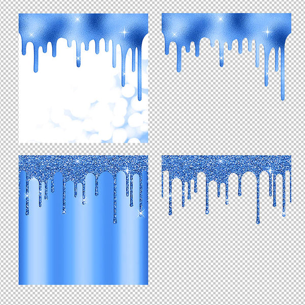 Royal Blue And Glitter Drips - Backgrounds and Transparent Overlays - Instant Download Digital Clip art for Invitations Cards Party design Backdrop Scrapbooking Kids Crafts