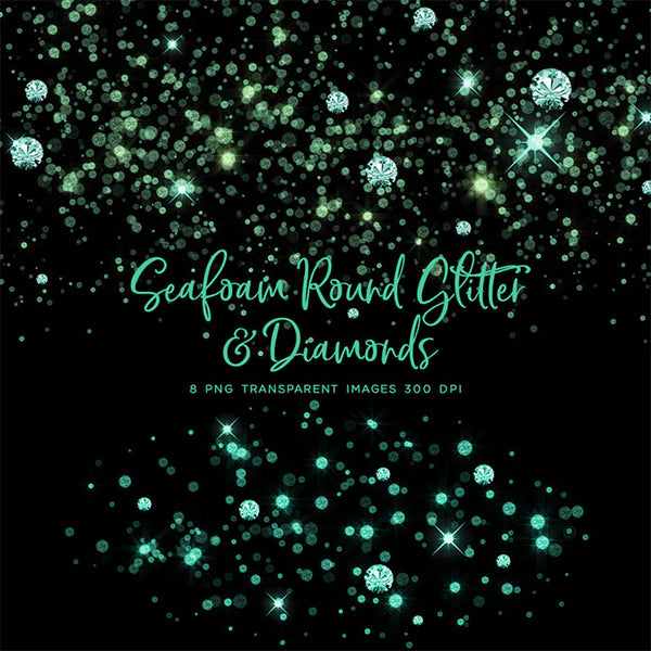 Seafoam Round Glitter Dust & Diamonds 01 - sparkly 8 PNG Transparent Overlays High Resolution - Instant Download Digital Clip art