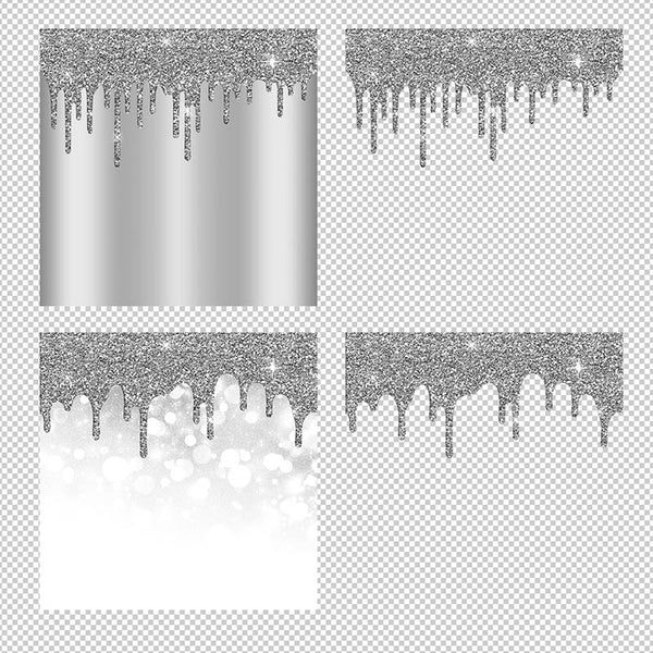 Silver And Glitter Drips - Backgrounds and Transparent Overlays - Instant Download Digital Clip art for Invitations Cards Party design Backdrop Scrapbooking Kids Crafts